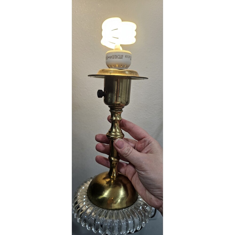 Vtg Antique Art Deco Molded Glass Metal Desk Side Table Lamp MCM  9” Pair Works - Picture 12 of 14